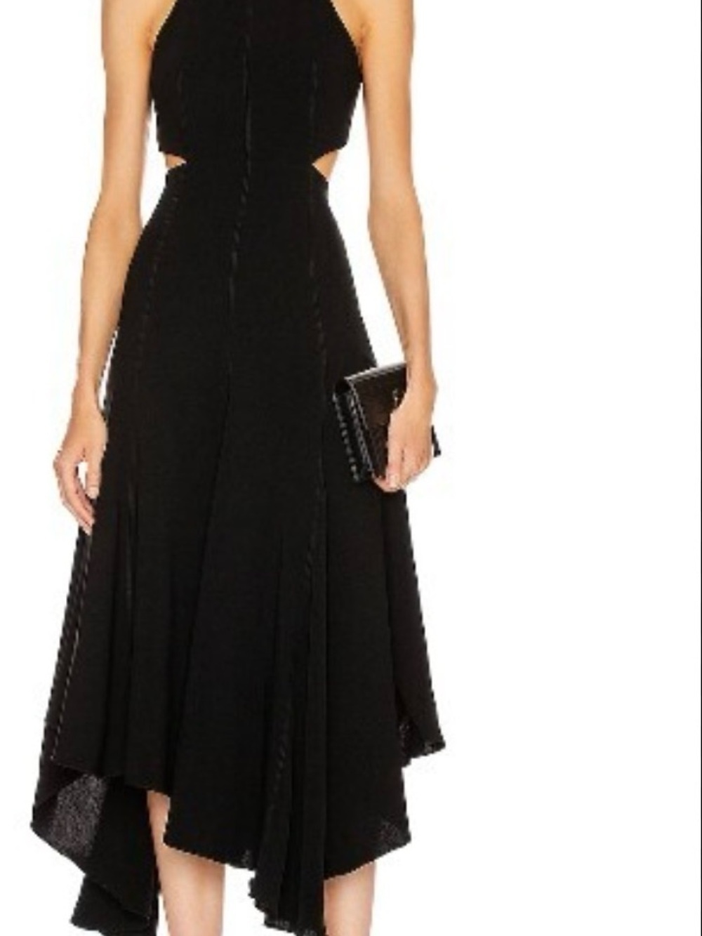 cinq à sept Black Halter High-Low uMidi Dress with Side Cutouts